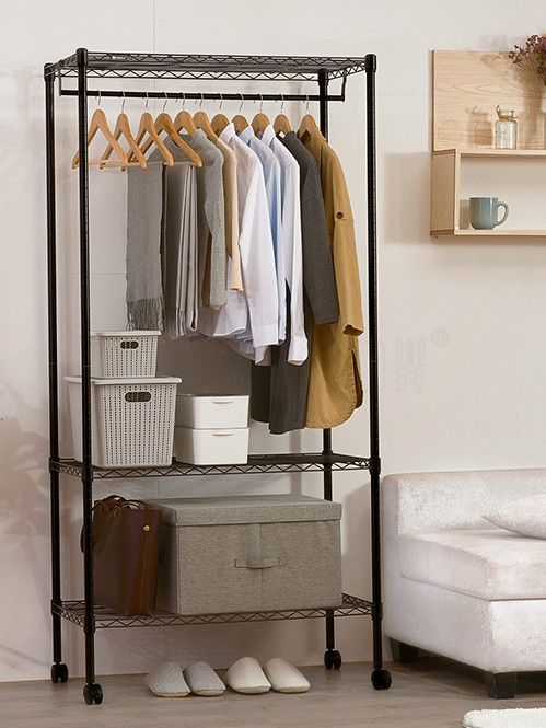 簡約現代黑色烤漆碳鋼衣櫥架掛衣架帶布罩衣柜-川井 (2)