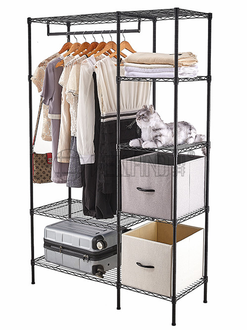 簡約現代黑色烤漆碳鋼衣櫥架掛衣架帶布罩衣柜-川井 (2)