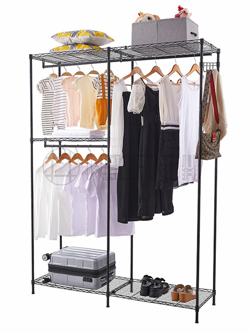 簡約現代黑色烤漆碳鋼衣櫥架掛衣架帶布罩衣柜-川井 (2)
