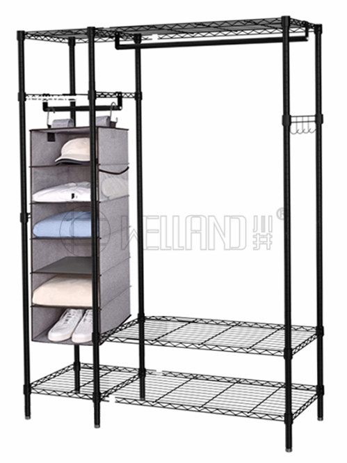 簡約現代黑色烤漆碳鋼衣櫥架掛衣架帶布罩衣柜-川井 (2)