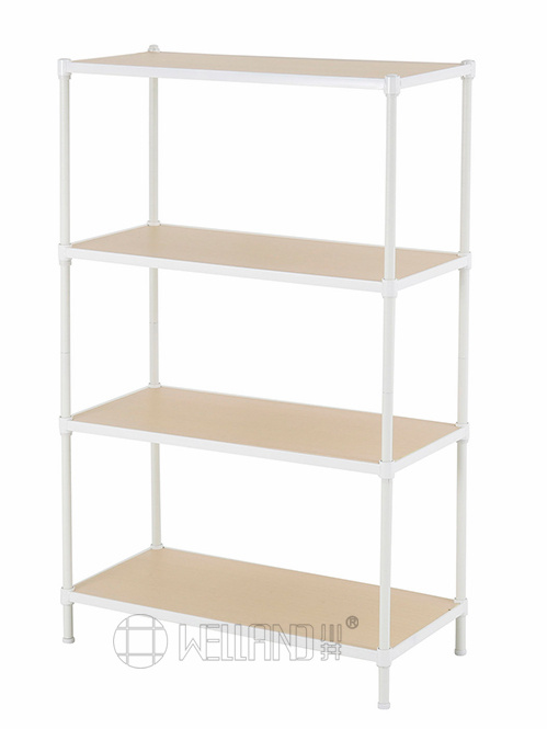 四層竹板層架 客廳收納架 多層可調節落地書架 金屬鋼木儲物架 禮品展示架 家用置物架 (4)