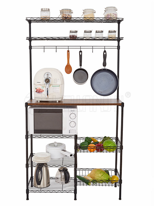 復古風廚房落地微波爐架帶木板 復古風廚房落地微波爐架帶木板