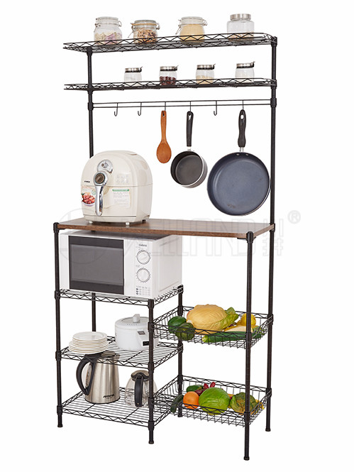 復古風廚房落地微波爐架帶木板