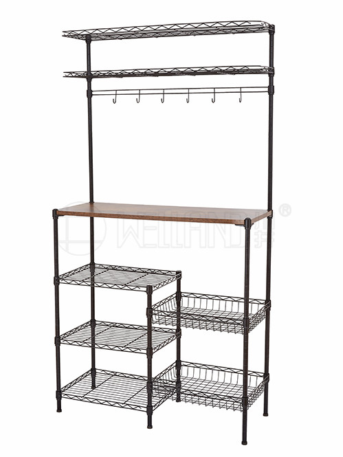 復古風廚房落地微波爐架帶木板 復古風廚房落地微波爐架帶木板