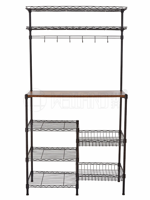 復古風廚房落地微波爐架帶木板 復古風廚房落地微波爐架帶木板