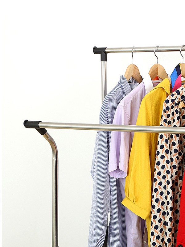 伸縮雙桿落地掛衣置物架
