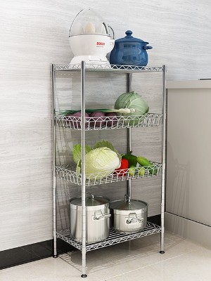 大容量四層金屬網籃電鍍鉻線網置物架-川井