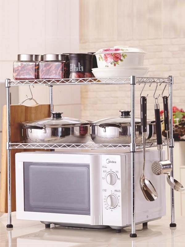 廚房微波爐烤箱臺面線網鍍鉻置物架-川井