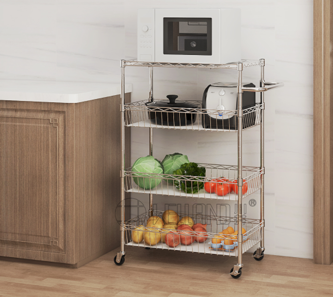 經濟實用四層鍍鉻家居廚房推車 (3)