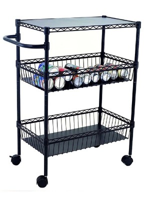 三層烤漆黑廚房網籃推車-川井WELLAND