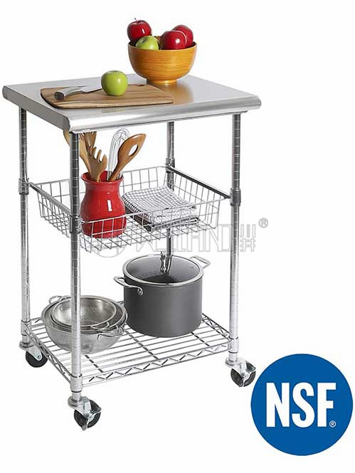 不銹鋼廚房小推車 不銹鋼板工作臺 抽拉網籃收納架 線網置物架 川井 (4)