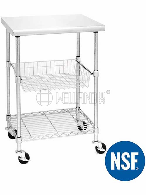 不銹鋼廚房小推車 不銹鋼板工作臺 抽拉網籃收納架 線網置物架 川井 (5)