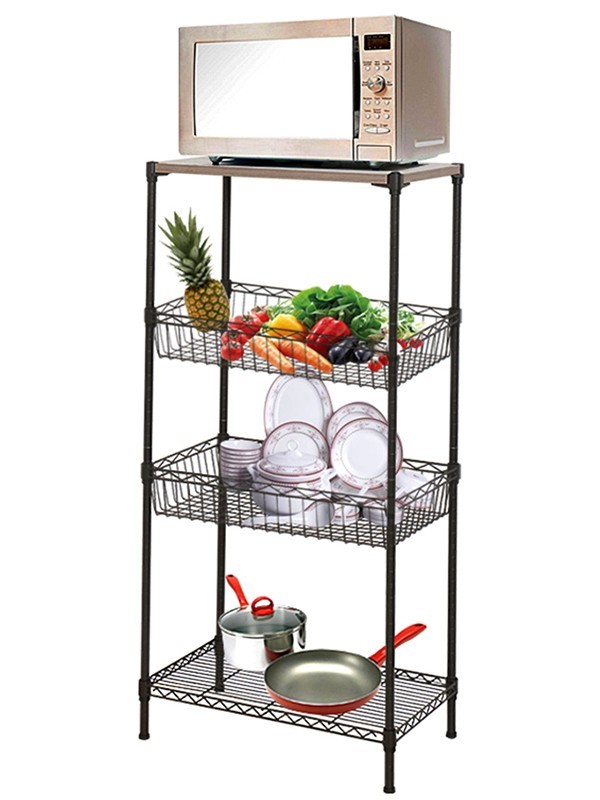 四層鋼木網(wǎng)籃落地置物架 四層鋼木網(wǎng)籃落地置物架