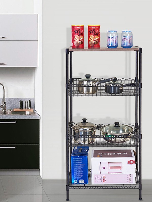 四層鋼木網(wǎng)籃落地置物架 四層鋼木網(wǎng)籃落地置物架