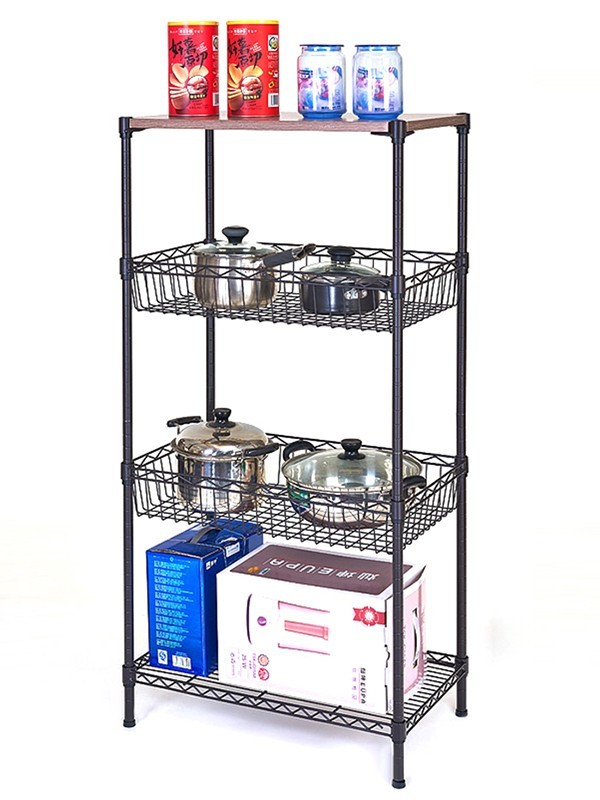 四層鋼木網(wǎng)籃落地置物架 四層鋼木網(wǎng)籃落地置物架