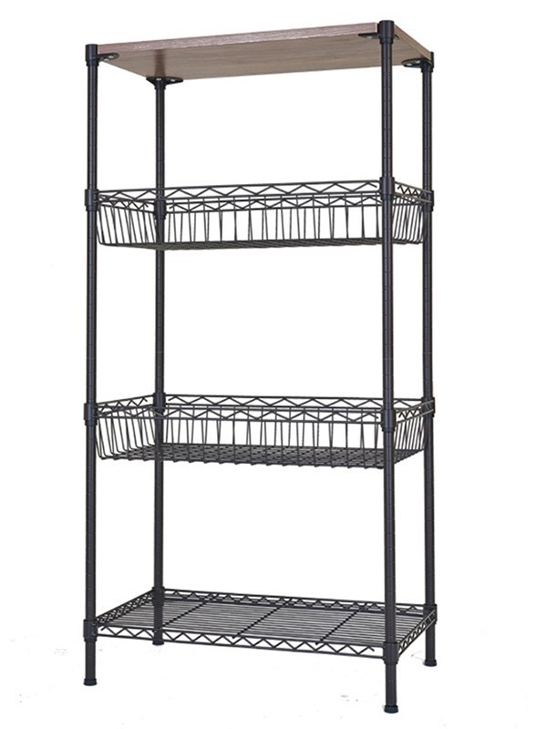 四層鋼木網(wǎng)籃落地置物架 四層鋼木網(wǎng)籃落地置物架