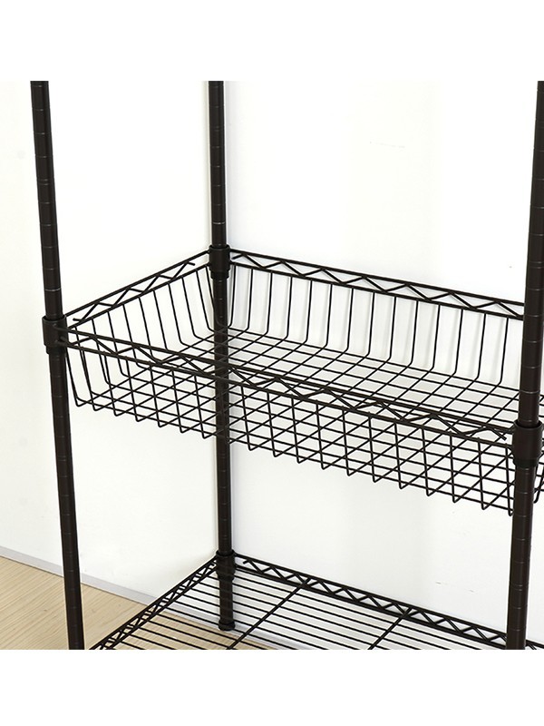 四層鋼木網(wǎng)籃落地置物架 四層鋼木網(wǎng)籃落地置物架